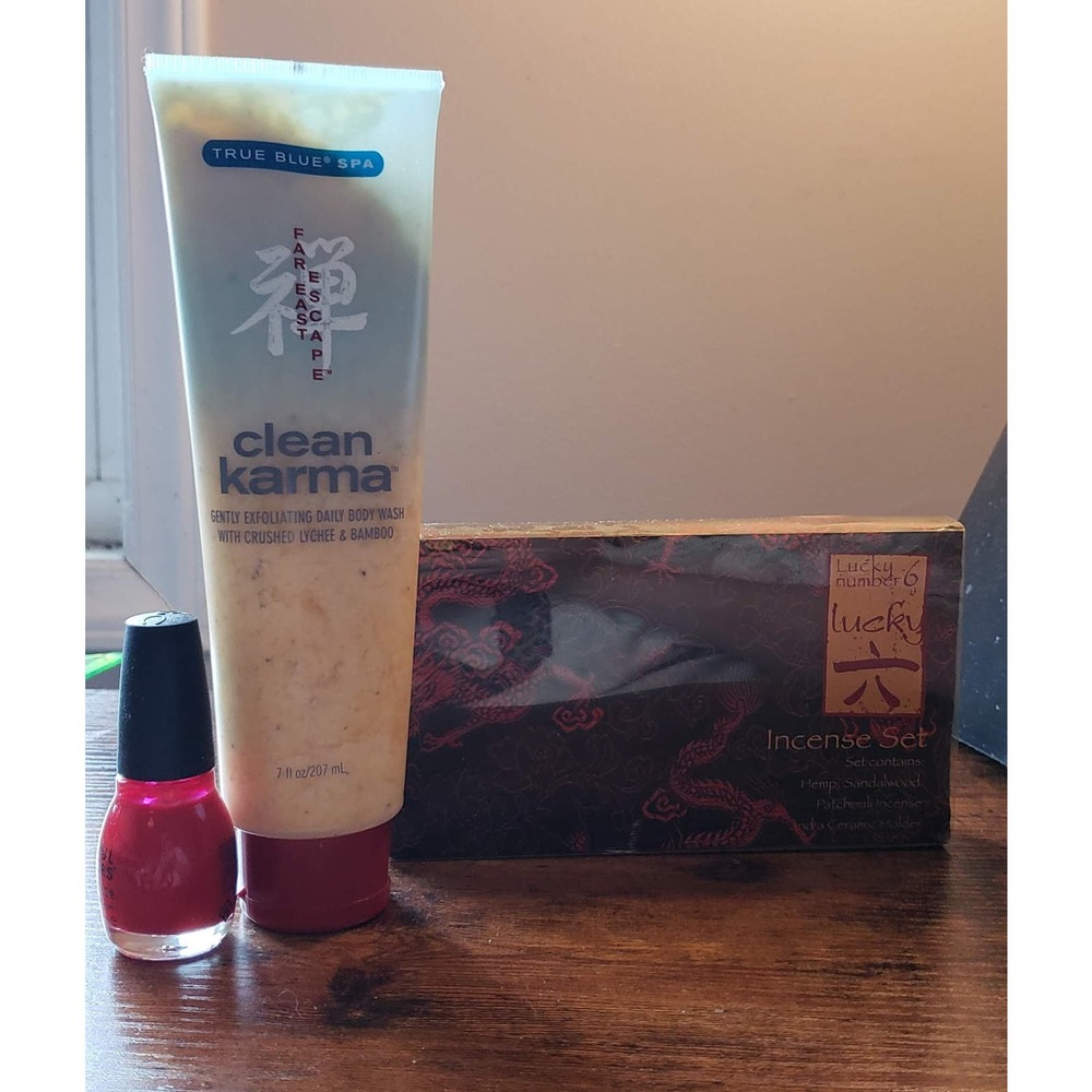 2 pc bundle: B&BW Far East Escape Body Scrub & Liz Claiborne Lucky No 6 Incense